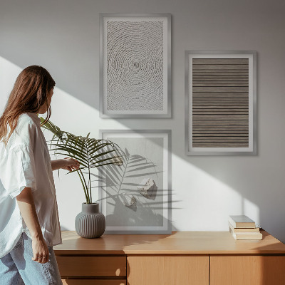 Zestaw 3 obrazów do salonu Naturalne tekstury drewno kamień