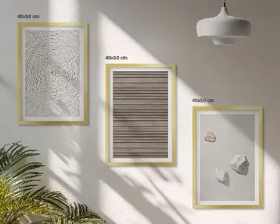 Zestaw 3 obrazów do salonu z motywem naturalnych tekstur drewna i kamienia