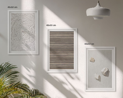 Zestaw 3 obrazów do salonu Naturalne tekstury drewno kamień