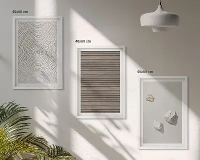 Zestaw 3 obrazów do salonu z motywem naturalnych tekstur drewna i kamienia
