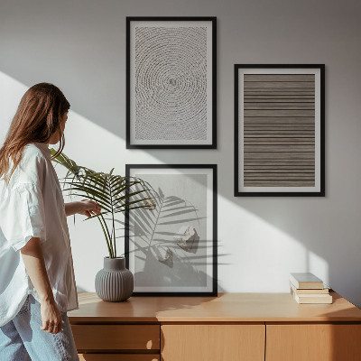 Zestaw 3 obrazów do salonu Naturalne tekstury drewno kamień