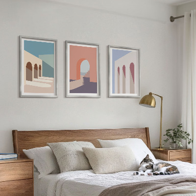 Kompozycja obrazów na ścianę Pastelowe grafiki architektury
