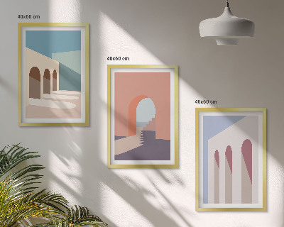 Kompozycja obrazów na ścianę Pastelowe grafiki architektury