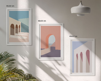 Kompozycja obrazów na ścianę Pastelowe grafiki architektury