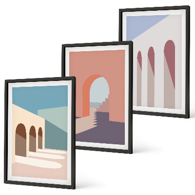 Kompozycja obrazów na ścianę Pastelowe grafiki architektury