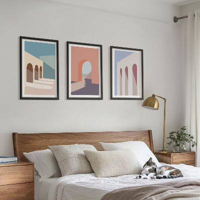 Kompozycja obrazów na ścianę Pastelowe grafiki architektury