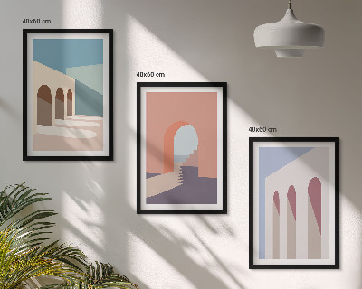 Kompozycja obrazów na ścianę Pastelowe grafiki architektury