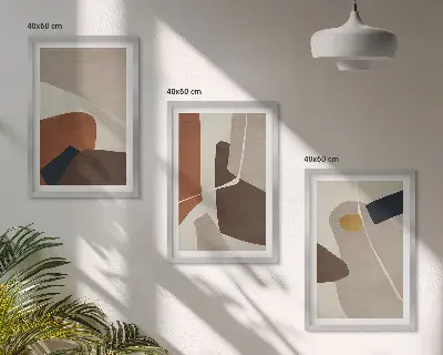 Abstrakcyjne malarstwo boho zestaw 3 obrazów do salonu