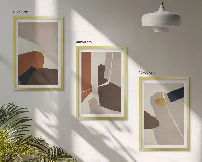 Abstrakcyjne malarstwo boho zestaw 3 obrazów do salonu