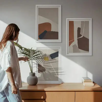 Abstrakcyjne malarstwo boho zestaw 3 obrazów do salonu