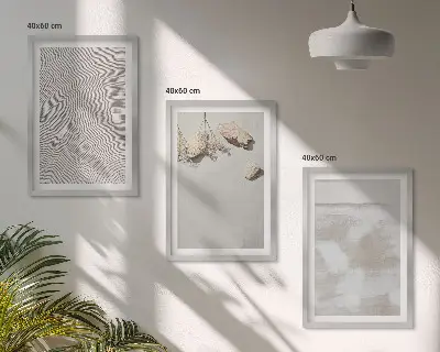 Zestaw 3 obrazów do salonu z motywem tekstury piasku i kamieni w stylu boho