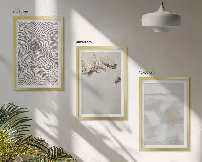 Zestaw 3 obrazów do salonu z motywem tekstury piasku i kamieni w stylu boho
