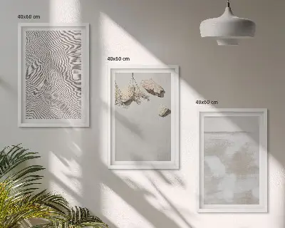 Zestaw 3 obrazów do salonu z motywem tekstury piasku i kamieni w stylu boho