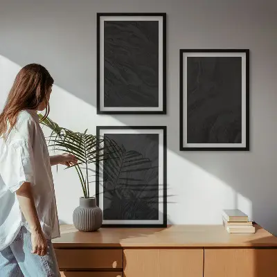 Zestaw obrazów do salonu eleganckie tekstury ciemnego marmuru