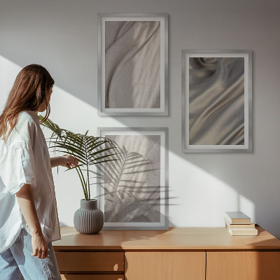 Zestaw obrazów do salonu Naturalne tkaniny boho zbliżenie