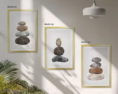 Kompozycja obrazów na ścianę minimalistyczne kamienie w stylu boho