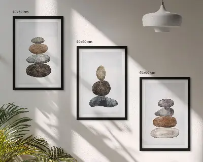 Kompozycja obrazów na ścianę minimalistyczne kamienie w stylu boho