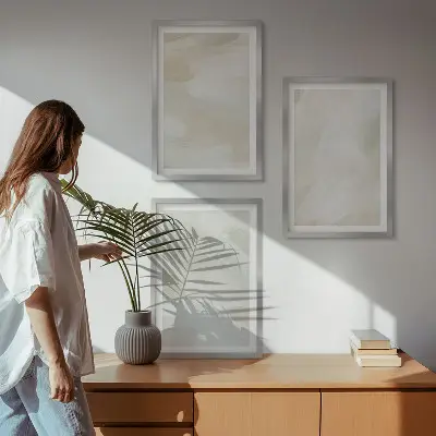Zestaw 3 obrazów do salonu jasne abstrakcje w stylu boho