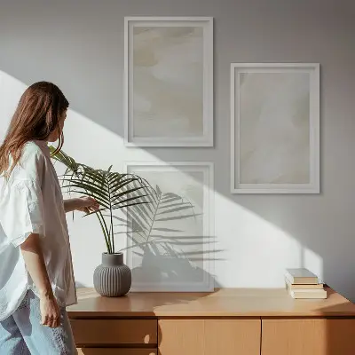 Zestaw 3 obrazów do salonu jasne abstrakcje w stylu boho