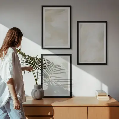 Zestaw 3 obrazów do salonu jasne abstrakcje w stylu boho