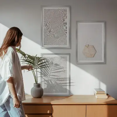 Kompozycja obrazów na ścianę jasne tekstury piasku w stylu boho