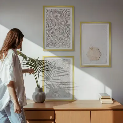 Kompozycja obrazów na ścianę jasne tekstury piasku w stylu boho