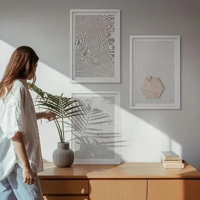 Kompozycja obrazów na ścianę jasne tekstury piasku w stylu boho