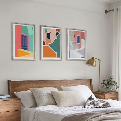 Zestaw obrazów do salonu Kolorowe ilustracje budynków