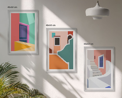 Zestaw obrazów do salonu Kolorowe ilustracje budynków