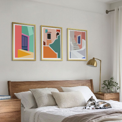 Zestaw obrazów do salonu Kolorowe ilustracje budynków