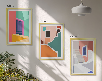 Zestaw obrazów do salonu Kolorowe ilustracje budynków