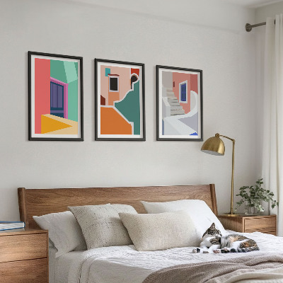 Zestaw obrazów do salonu Kolorowe ilustracje budynków