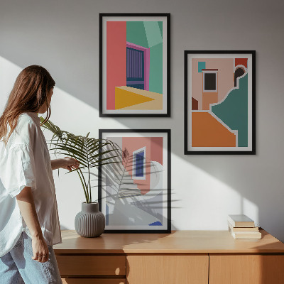 Zestaw obrazów do salonu Kolorowe ilustracje budynków