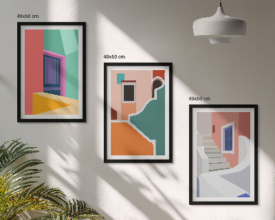 Zestaw obrazów do salonu Kolorowe ilustracje budynków