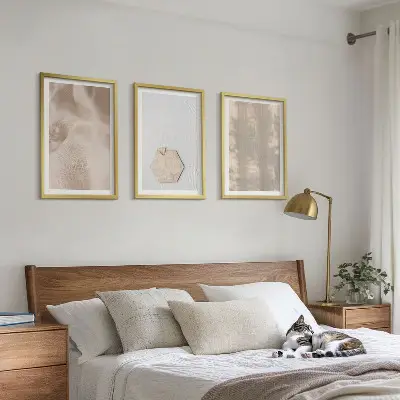 Zestaw 3 obrazów do salonu subtelne tekstury w stylu boho natura