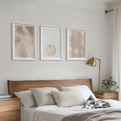 Zestaw 3 obrazów do salonu subtelne tekstury w stylu boho natura