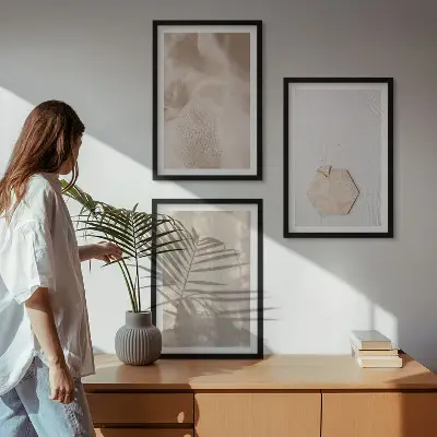 Zestaw 3 obrazów do salonu subtelne tekstury w stylu boho natura