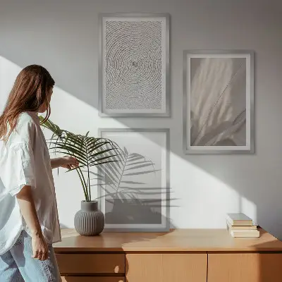 Zestaw obrazów do salonu naturalne tekstury w stylu boho