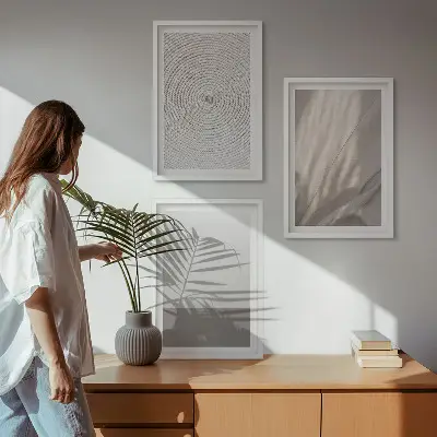 Zestaw obrazów do salonu naturalne tekstury w stylu boho