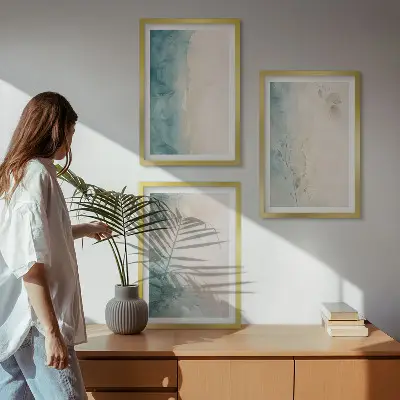 Zestaw obrazów do salonu akwarele na płótnie w stylu minimalistycznym