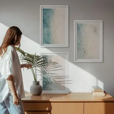 Zestaw obrazów do salonu akwarele na płótnie w stylu minimalistycznym