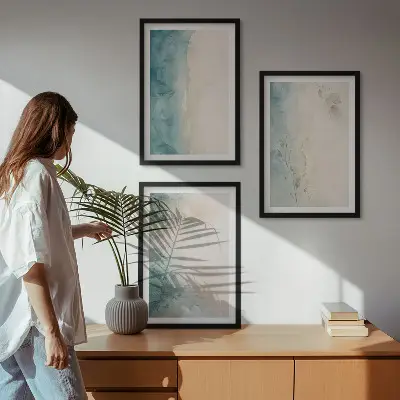 Zestaw obrazów do salonu akwarele na płótnie w stylu minimalistycznym