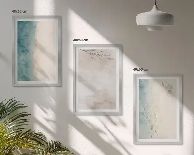 Zestaw 3 obrazów do salonu z akwarelowymi subtelnymi teksturami