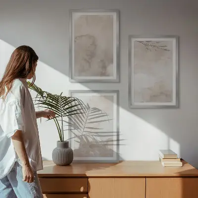 Kompozycja obrazów na ścianę rozlane akwarelowe farby w stylu boho