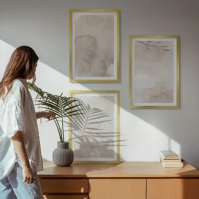 Kompozycja obrazów na ścianę rozlane akwarelowe farby w stylu boho