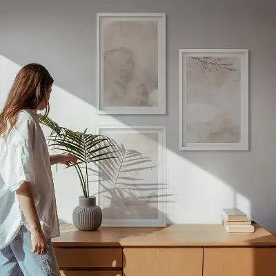 Kompozycja obrazów na ścianę rozlane akwarelowe farby w stylu boho