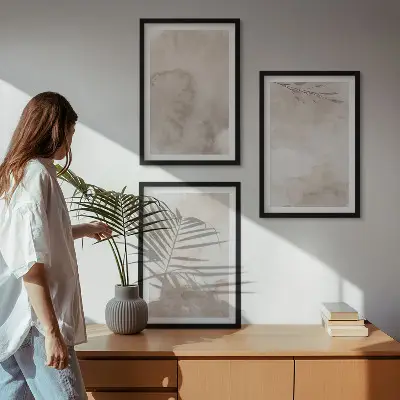 Kompozycja obrazów na ścianę rozlane akwarelowe farby w stylu boho