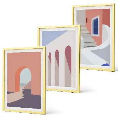 Kompozycja obrazów na ścianę ilustracje z motywem architektury w stylu minimalistycznym