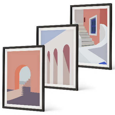 Kompozycja obrazów na ścianę Ilustracje architektury minimalizm