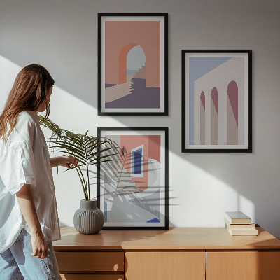 Kompozycja obrazów na ścianę Ilustracje architektury minimalizm